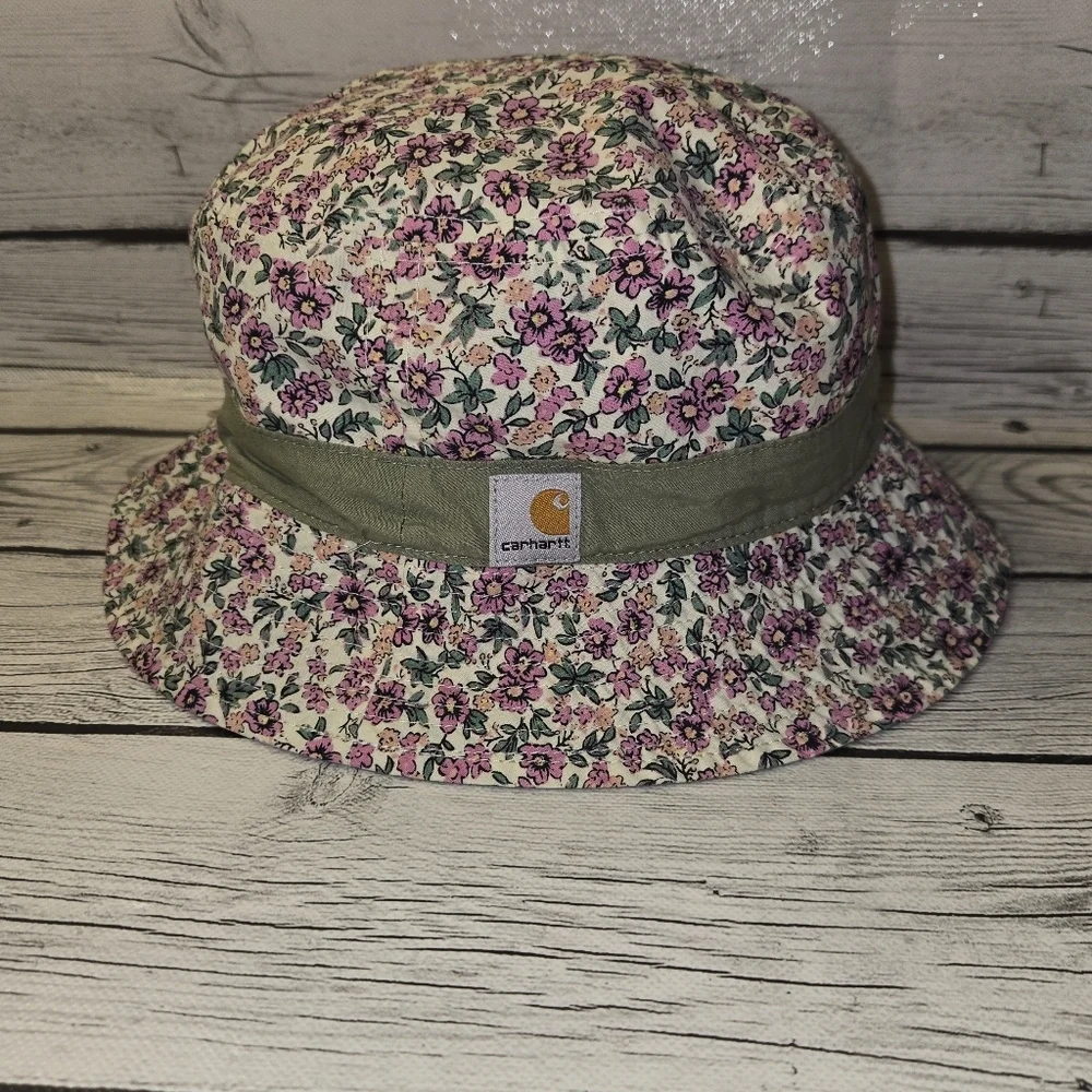 Carhartt Reversible Floral Bucket Hat Youth Pink Green Logo Outdoor